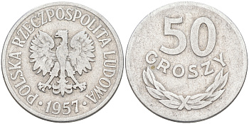 ПОЛЬША 50 ГРОШЕЙ 1957 MW KM 48.1 алюминий 190-432