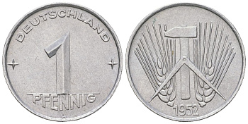 ГДР 1 пфенниг 1952 A KM 5 алюминий aUNC 206-452