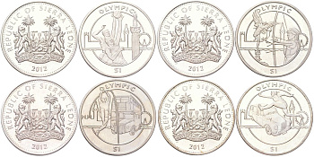 Сьерра-Леоне полный набор из 4 монет (1 доллар) 2012 XXX летние Олимпийские Игры, Лондон 2012 KM 376, 377, 378 и 379 медно-никель BU M78-21