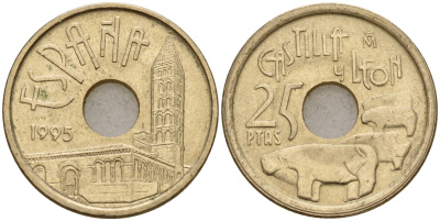 Испания 25 песет 1995 Кастилья и Леон (Castilla y Leon), Хуан Карлос I (1975-2014) KM 948 латунь    4598-1213