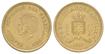 Нидерландские Антильские острова (Нидерландские Антилы) 1 гульден 1992 Беатрикс (1980-2013) KM 37 сталь плакированная бронзой 4624-513