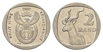 ЮАР 2 ранда 2007 KM 296 медь плакированная никелем aUNC 4628-144