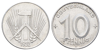 ГДР 10 пфеннигов 1952 A KM 7 алюминий 4697-625