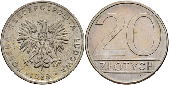 Польша 20 злотых 1988 MW Y 153.1 медно-никель 4187-731