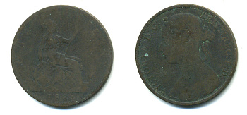 Великобритания 1 пенни 1884 Виктория (1837-1901) KM 755, Spink 3954 бронза 4383-521