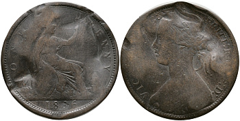 Великобритания 1 пенни 1866 Виктория (1837-1901) KM 749.2, Spink 3954 бронза 32-211