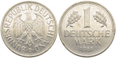 ФРГ 1 МАРКА 1988 D J.385, KM 110 медно-никель 3856-211