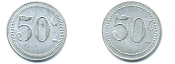 ФРАНЦИЯ 50 САНТИМОВ НАЧАЛО XX ВЕКА d 24 мм, вес около 1,0 гр., платежный жетон., платежный жетон алюминий 89-1042