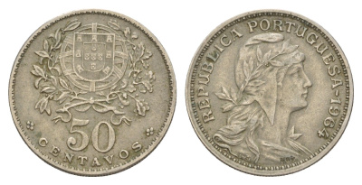 Португалия 50 сентаво 1964 KM 577 никель латунь 4651-757