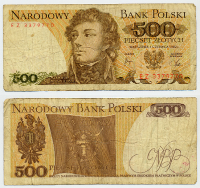 Польша 500 злотых 1982 Тадеуш Костюшко Pick 145 d бумага 6317-15-2