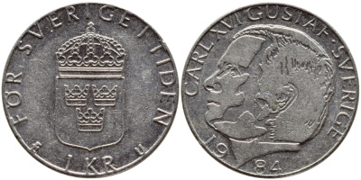 Швеция 1 крона 1984 Карл XVI Густав (1973- ) KM 852a медно-никель 4397-1131