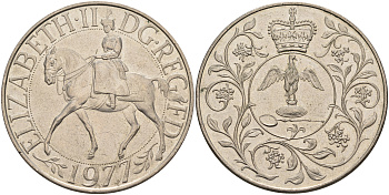Великобритания 25 пенсов 1977 25 лет со дня коронации Елизаветы, Елизавета II (1952-2022) KM 894, Spink 4136 медно-никель UNC 4552-131