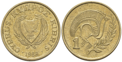 КИПР 1 ЦЕНТ 1988 KM 53.2 никель латунь 66-456