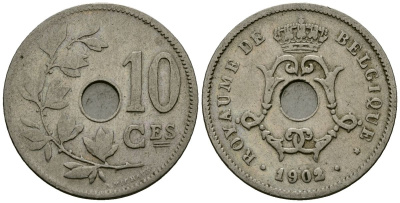 Бельгия 10 сантимов 1902 Belgique KM 48 медно-никель 4172-726