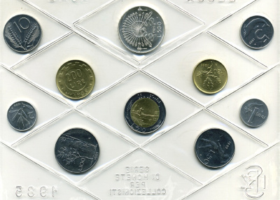 Италия госнабор из 10 монет 1985 200 лет со дня рождения Алессандро Мадзони KM MS 14 серебро UNC 7-5-1-1