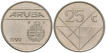 Аруба 25 центов 1999 KM 3 сталь плакированная никелем aUNC 187-514