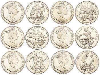 Гибралтар полный набор из 6 монет (1 крона) 1994 Чемпионат мира по футболу 1994 KM 225, 227, 229, 231, 233 и 235 медно-никель BU 1524-1715-1725