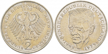 ФРГ 2 МАРКИ 1982 J, КУРТ ШУМАХЕР KM 149, J. 424 медно-никель плакированный никелем 3718-1016