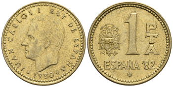 Испания 1 песета 1980 (82) чемпионат мира по футболу в Испании 1982 года, Хуан Карлос I (1975-) KM 816 алюминиевая бронза 54-1056