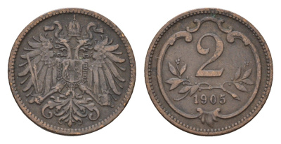 Австрия 2 геллера 1905 Франц Иосиф I (1848-1916) KM 2801 бронза 4674-412