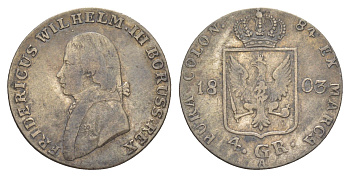 Пруссия 4 гроша 1803 A, Фридрих Вильгельм III (1797-1840) KM 370 серебро 1523-322