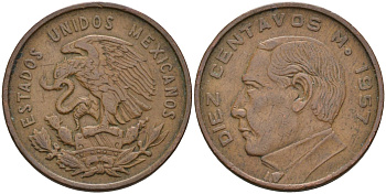 Мексика 10 сентаво 1957 KM 433 бронза 4591-142