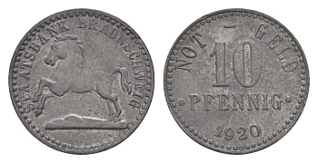 Брауншвейг 10 пфеннигов 1920 Funck 56.8, Men05 3477.2, Men18 4416.2 цинк 4636-944