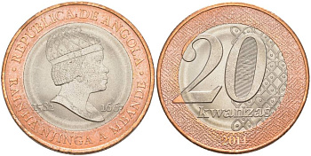 Ангола 20 кванза 2014 Королева Зинга Мбанди Нгола (1582-1663) KM 111 биметалл aUNC 69-112