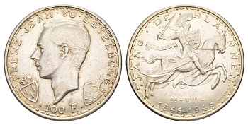 Люксембург 100 франков 1946 600 лет со дня смерти Иоганна Люксембургского, Шарлотта (1918-1964) KM 49 серебро 1516-224