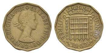 Великобритания 3 пенса 1962 Елизавета II (1952-2022) KM 900, Spink 4153 никель латунь 4571-937