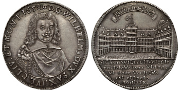 Саксен-Веймар 1/2 талера 1658 на открытие новой замковой церкви Koppe 337, Slg. Merseburger 3881 серебро 10-016-66