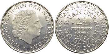 Нидерланды 2 1/2 гульдена 1979 400 лет Утрехтскому союзу, Юлиана (1949-1980) KM 197 никель 109-1132