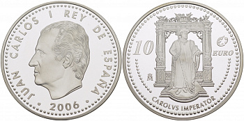 Испания 10 евро 2006 M, Выдающиеся европейцы - Карл V KM 1122 серебро PROOF 02-262-12