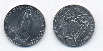 Ватикан 1 лира 1941 Пий XII, Дева Мария KM 26 a сталь UNC 41-422