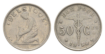Бельгия 50 сантимов 1930 Belgique, Альберт I (1909-1934) KM 87 никель 4636-123