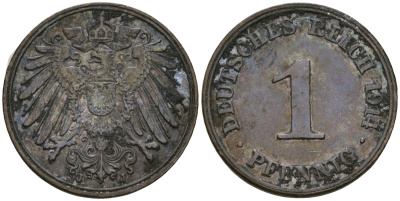 Германия 1 пфенниг 1914 J, Вильгельм II (1888-1918) KM 10, J. 10 медь 4608-251