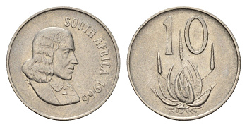 ЮАР 10 центов 1966 Ян ван Рибек (1619-1677), South Africa, легенда на африкаанс, цветок алоэ KM 68.1 никель 4687-328
