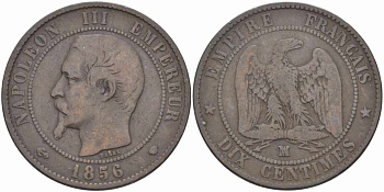 ФРАНЦИЯ 10 САНТИМОВ 1856 MA, НАПОЛЕОН III (1852-1870) KM 771.6, LE FRANC 133.37 бронза 38-1211