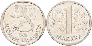 ФИНЛЯНДИЯ 1 МАРКА 1988 M KM 49а медно-никель 4556-751