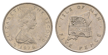 Остров Мэн 5 пенсов 1976 PM, Елизавета II (1952-2022) KM 35 медно-никель 4656-1041