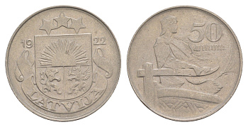 Латвия 50 сантимов 1922 год-тип KM 6 никель 4657-814