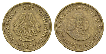 ЮАР 1/2 цента 1961 Ян ван Рибек KM 56 латунь 4114-441