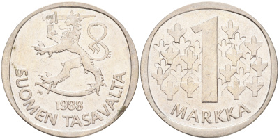 ФИНЛЯНДИЯ 1 МАРКА 1988 M KM 49а медно-никель 4556-751