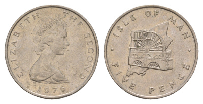 Остров Мэн 5 пенсов 1976 PM, Елизавета II (1952-2022) KM 35 медно-никель 4656-1041