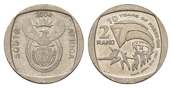 ЮАР 2 ранда 2004 10 лет первым всеобщим выборам KM 334 медь плакированная никелем 4628-121