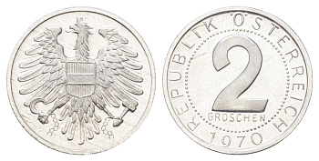 Австрия 2 гроша 1970 KM 2876 алюминий PROOF 4708-117