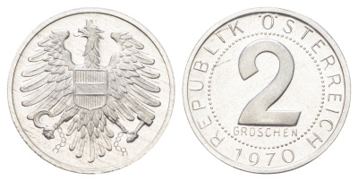 Австрия 2 гроша 1970 KM 2876 алюминий PROOF 4708-117