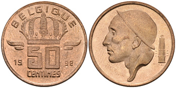 Бельгия 50 сантимов 1992 Belgique KM 148.1 бронза UNC 192-464