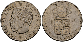 Швеция 1 крона 1973 U, Густав VI Адольф (1950-1973) KM 826а медь плакированная медно-никелем 4176-532