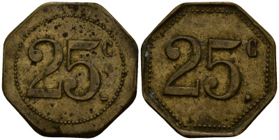 Франция 25 сантимов ND ресторанный жетон латунь 4166-351